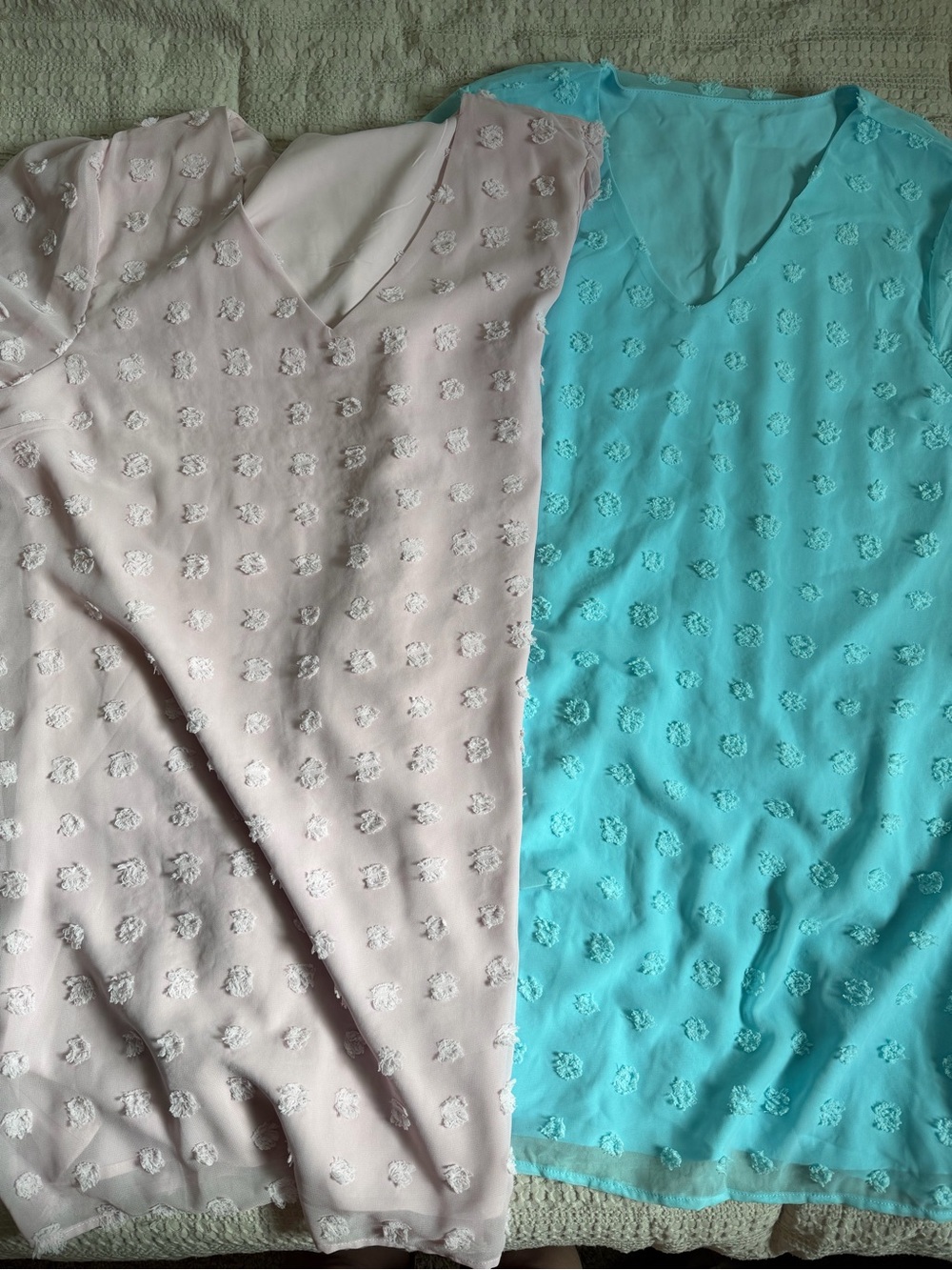 V-Neck Textured Midi Dress in Pink and Aqua